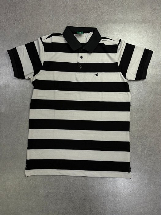 POLO BROOKSFIELD BORDADA LISTRADA CINZA E PRETA