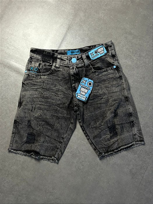 BERMUDA JEANS CINZA BOTÃO AZUL BROW JEANS
