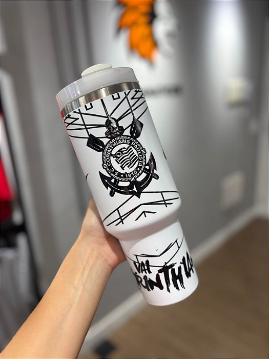 COPO TÉRMICO CORINTHIANS GEOMÉTRICO BRANCO