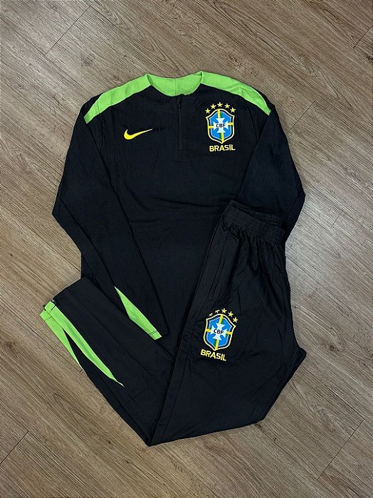 CONJUNTO DE TREINO BRASIL PRETO/VERDE MODELO JOGADOR