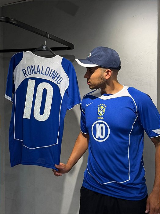 Camisa Brasil Azul Total 90 - Ronaldinho 10 Retrô 2005