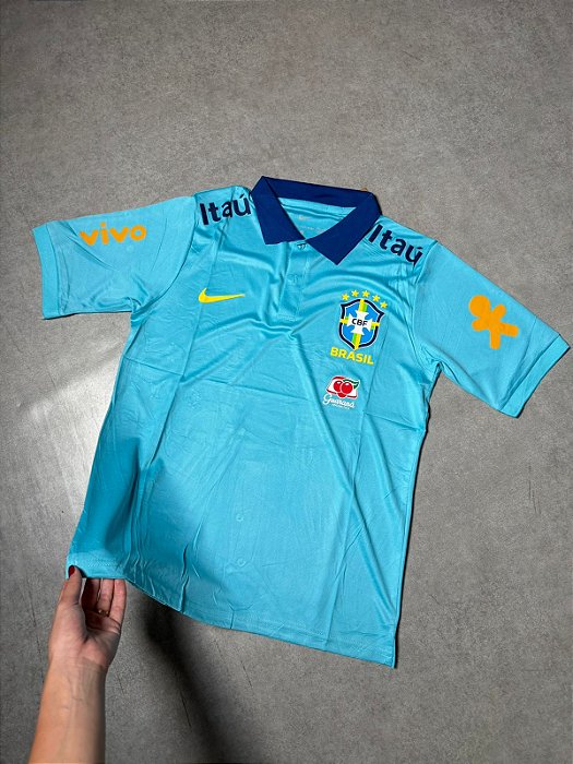 Camisa Brasil Polo De Treino - Azul Claro