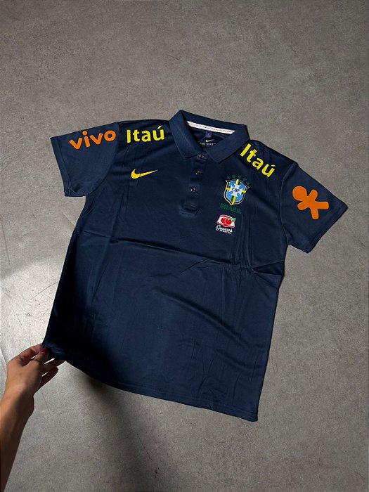 Camisa Brasil Polo De Treino - Azul Escuro