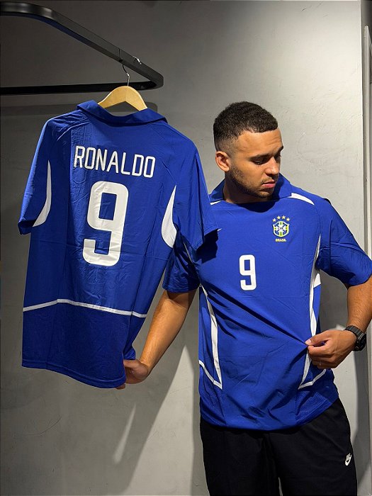 CAMISA SELEÇÃO BRASILEIRA RETRÔ 2002 RONALDO AZUL