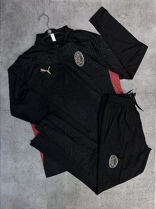 CONJUNTO DE TREINO MILAN PRETO E DOURADO 2025