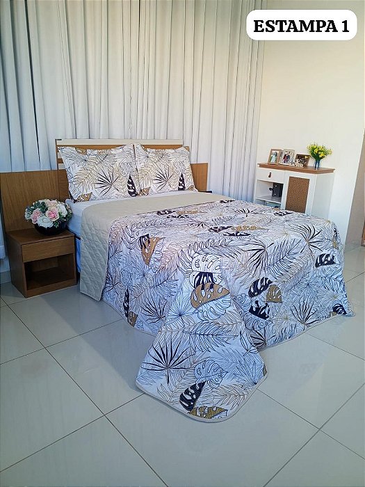 Kit Cobre-Leito Micropercal Estampado Casal Dupla Face