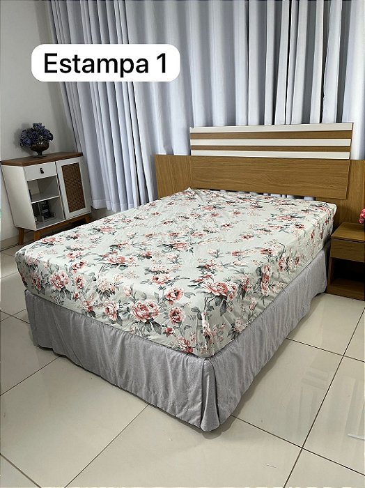 Lençol Casal Estampado com Elástico Toque de Seda