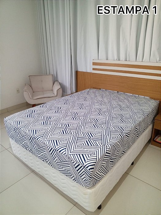 Lençol Casal Estampado com Elástico  Toque de Seda