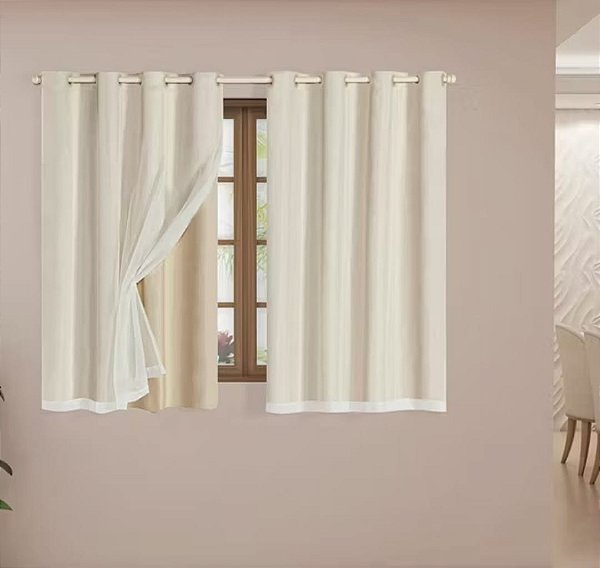 Cortina Blackout Pvc Com Tecido Voil Liso 2,60m x 1,80m
