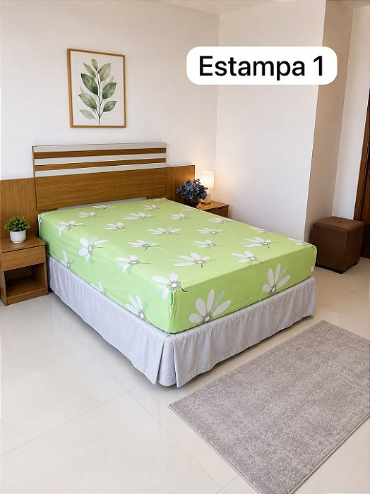 Lençol de elástico Toque de Seda estampado queen