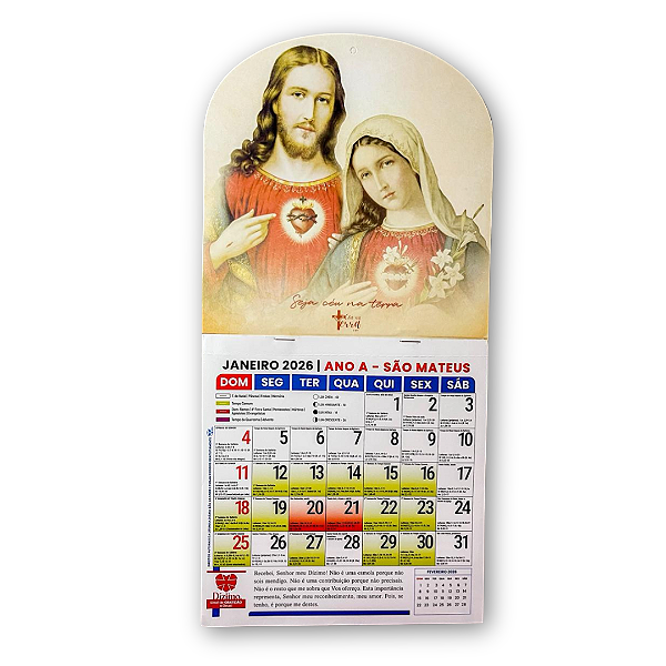 Calendário Católico 2026 - Sagrado e Imaculado Coração
