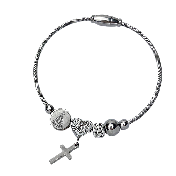 Pulseira com Berloque de Nossa Senhora Aparecida - 6 cm Aço Inox