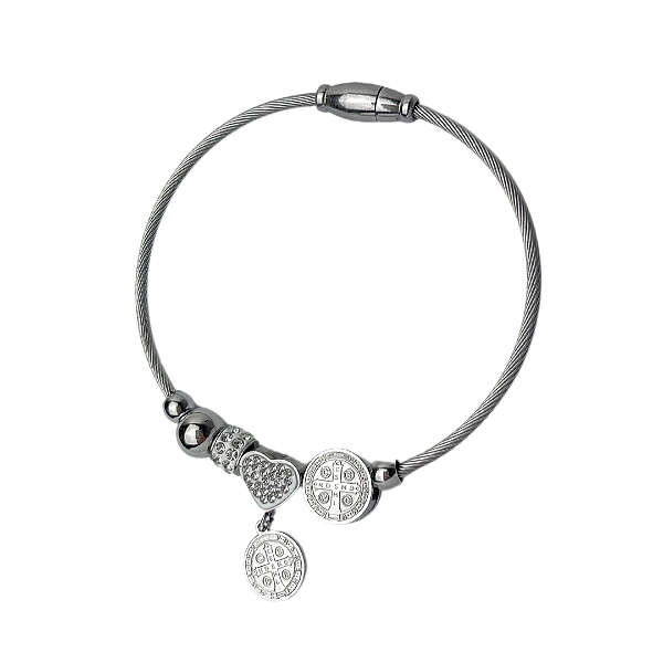 Pulseira Berloque Medalha de São Bento - Aço Inox