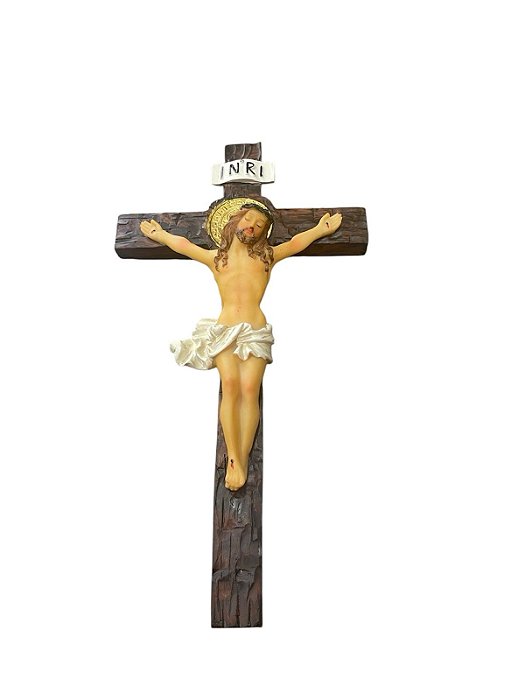 Crucifixo de Parede em Resina Medalha de São Bento - 18 cm