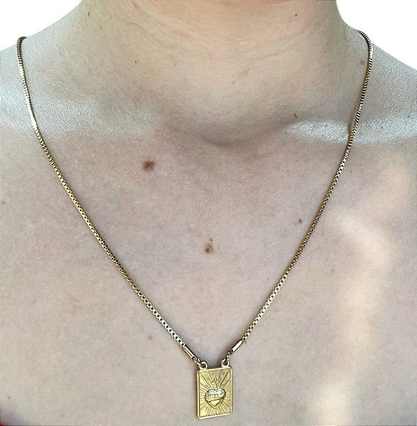 Escapulário do Sagrado Coração de Jesus Dourado - Aço inox