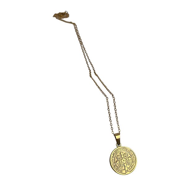 Colar de São Bento em aço inox Dourado - Unissex