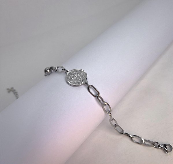 Cadeia de Consagração em Aço Inox com Medalha de São Bento
