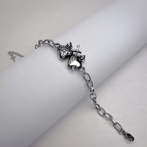 Cadeia de Consagração em Aço Inox com Medalha do Sagrado Coração de Jesus