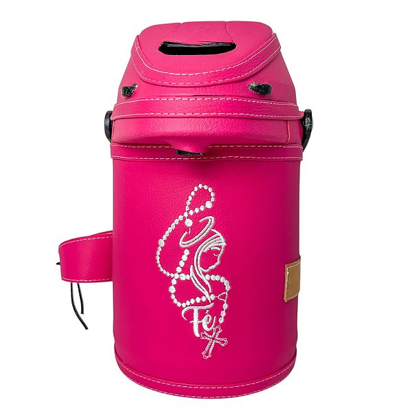 Garrafa Térmica Rosa em Couro com Bordado de Fé – 2,5 Litros