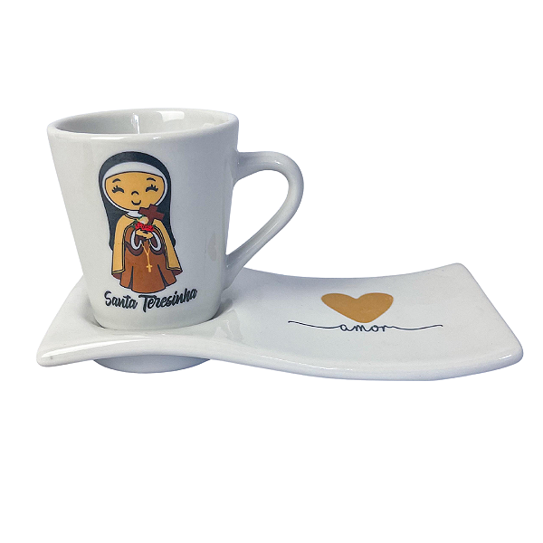 Kit xícara com pires de Santa Teresinha em porcelana