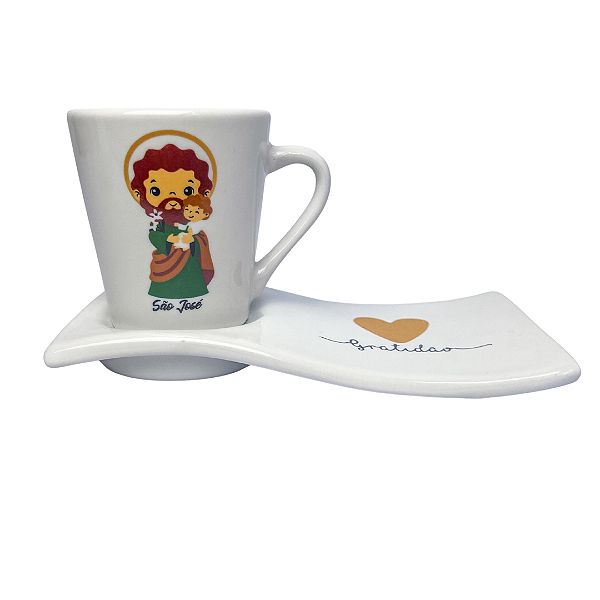 Kit xícara com pires de São José em porcelana