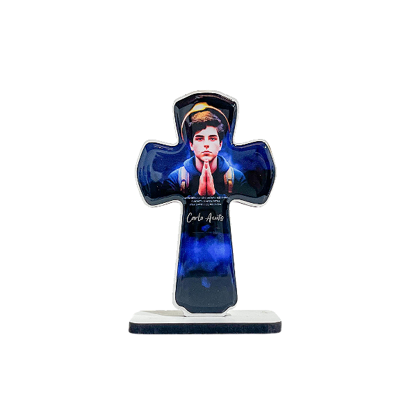 Cruz de mesa Carlos Acutis em MDF 15 cm