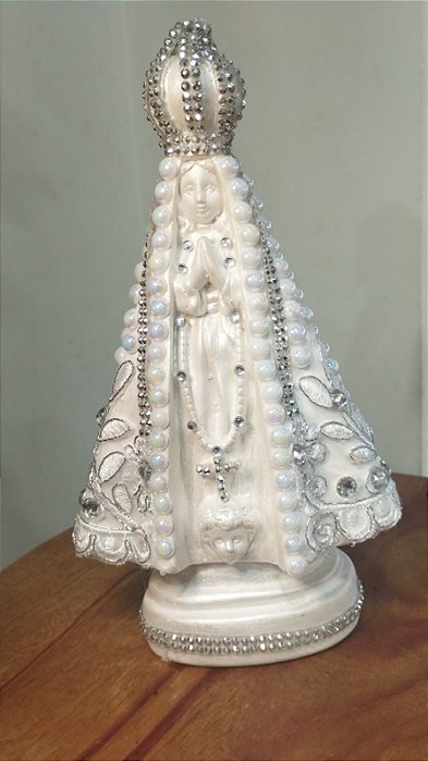 Imagem de Nossa Senhora Aparecida Branca em pedrarias - 24 cm
