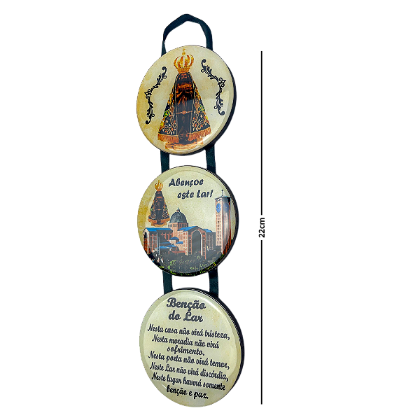 Adorno de Porta Nossa Senhora Aparecida com Benção do Lar triplo