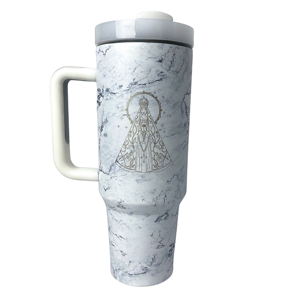 Copo térmica branco mármore cinza - 1,2 L