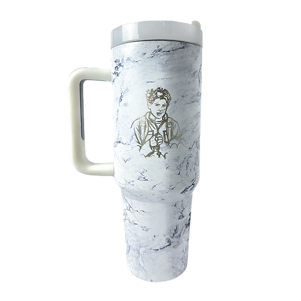 Copo térmica branco mármore cinza Carlo Acutis - 1,2 L