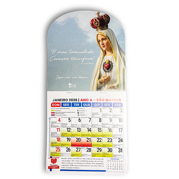 Calendário Católico 2026 - N.S de Fatima