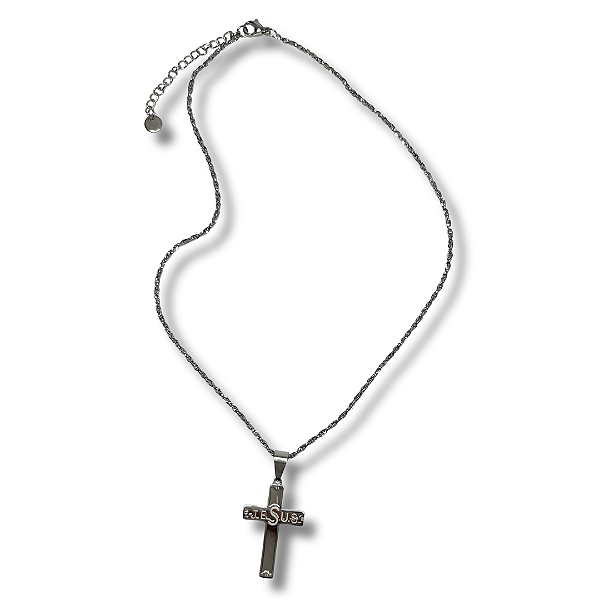 Colar Crucifixo Jesus em Aço Inox Prateado - Feminino