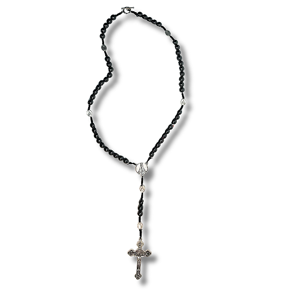 Terço de Nossa Sra. Aparecida em Hematita com Fecho T - 43cm
