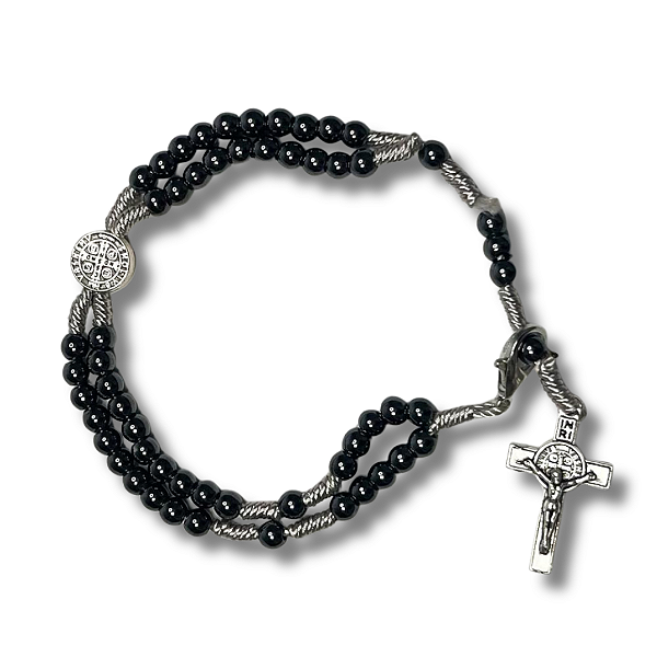 Terço de Pulso São Bento em Hematita - 21cm