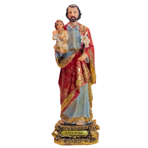 Imagem de São José em resina de 22 cm com manto em relevo