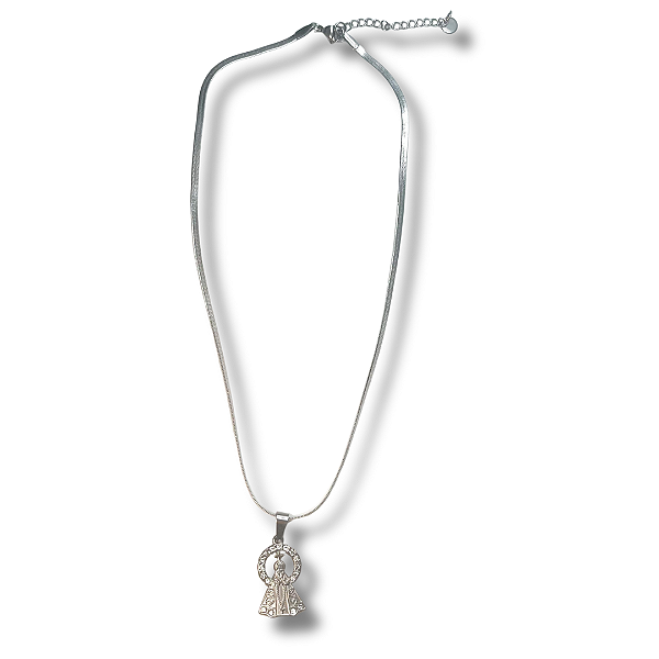 Colar em Aço Inox com Pingente de Nossa Srª. Aparecida Cravejado - 21cm