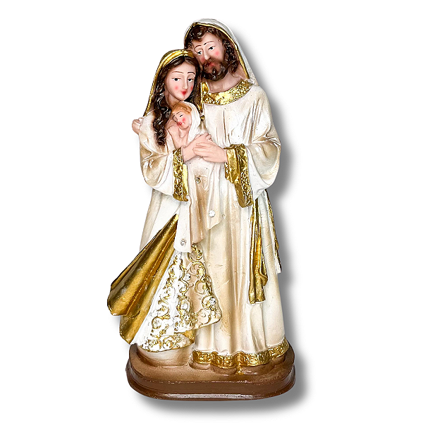 Imagem Sagrada Família Tons Perolados com Detalhes Dourados em Resina - 21cm