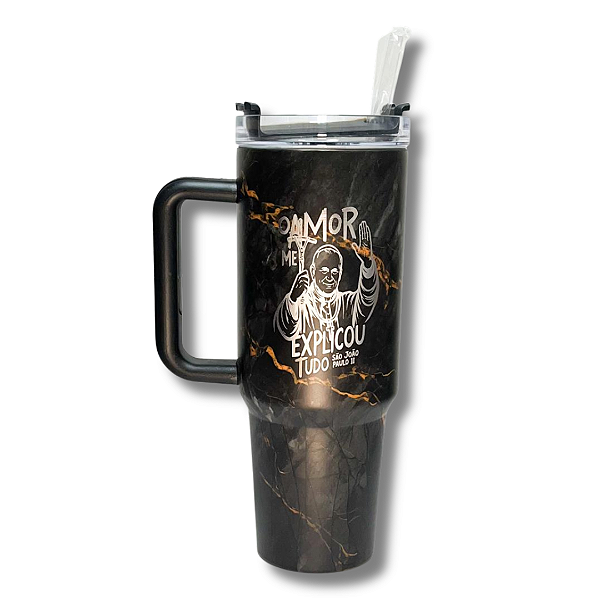 Copo Térmica Marmorizado Preto de São João Paulo II -1,2L