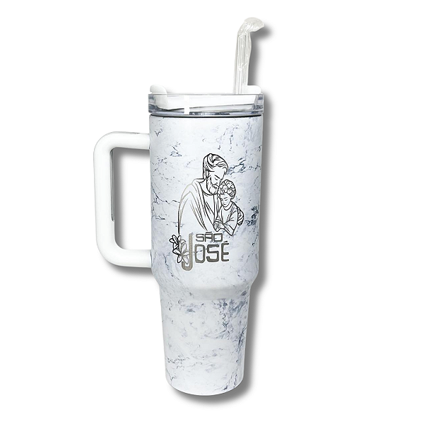Copo Térmico Marmorizado Branco de São José - 1,2L