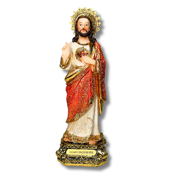Imagem Sagrado Coração de Jesus com Detalhe em Dourado - 21 CM