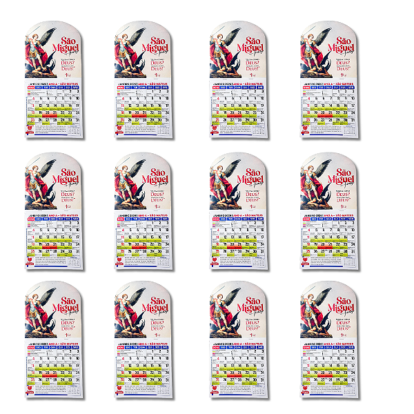 Kit com 12 Calendário de São Miguel Arcanjo 2026 - Atacado