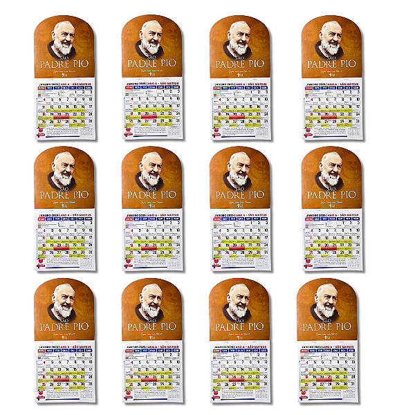 Kit com 12 Calendário de São Padre Pio 2026 - Atacado