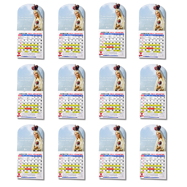 Kit com 12 Calendário de Nossa Senhora de Fátima 2026 - Atacado