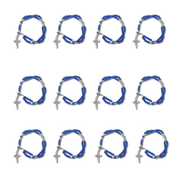 Kit com 12 Terço de Pulso Perolado Azul de N. S. Aparecida - Atacado
