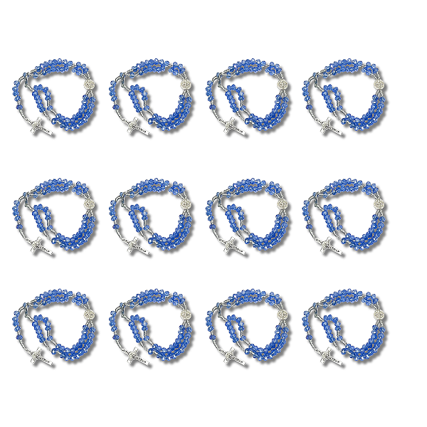 Kit com 12 Terço de Pulso de Cristal Azul com Medalha de São Bento - Atacado