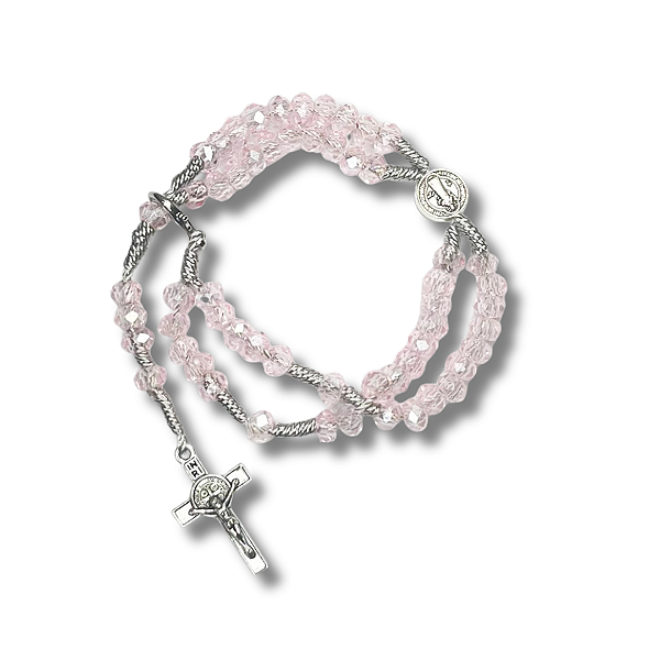 Terço de Pulso de Cristal com Medalha de São Bento - 22CM