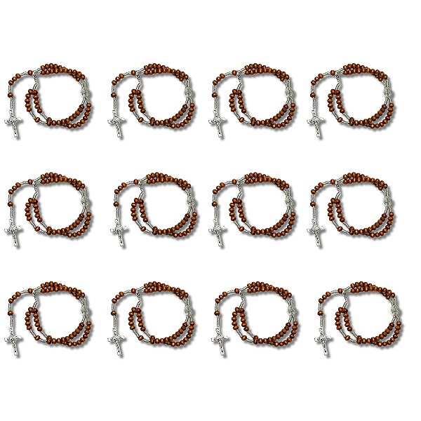 Kit com 12 Terço de Pulso de Madeira com Fé - Atacado