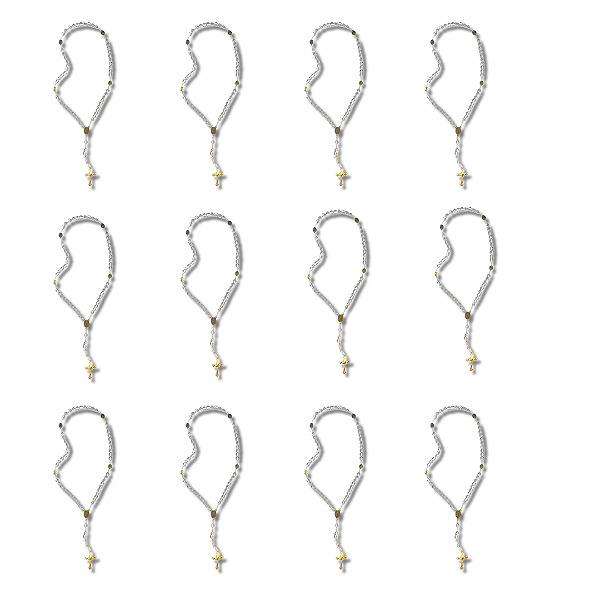 Kit com 12 Terço Contas Estilizadas com Cruz e Medalha de Nossa Sra. Aparecida Branco - Atacado