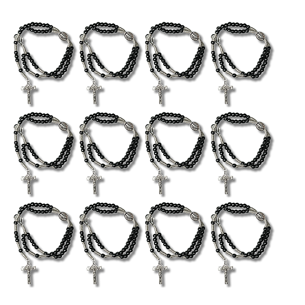 Kit com 12 Terço de Pulso de Hematita com Medalha de N. S. das Graças - Atacado