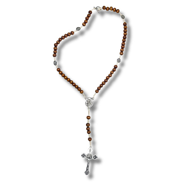 Terço de Madeira com Medalha de São Miguel Arcanjo com Fecho "T" - 40 CM